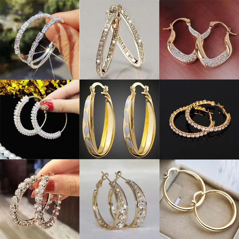 Gold Earrings/Rose Gold Glossy Round Hoop Earrings Women's Fashion Elegant Party Engagement Bride Shiny Zircon Jewelry Gifts
Gold Earrings/Rose Gold Glossy Round Hoop Earrings Women's Fashion Elegant Party Engagement Bride Shiny Zircon Jewelry Gifts