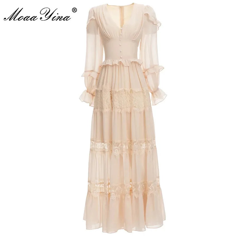 MoaaYina Fashion Designer Autumn Winter Dress Women's V Neck Flare Sleeve Ruffled Lace Patchwork Vintage Party Dresses
MoaaYina Fashion Designer Autumn Winter Dress Women's V Neck Flare Sleeve Ruffled Lace Patchwork Vintage Party Dresses