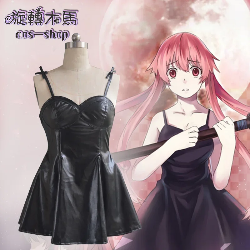 Аниме будущий дневник Mirai Nikki Косплей Gasai Yuno Хэллоуин вечерние черная кожаная юбка