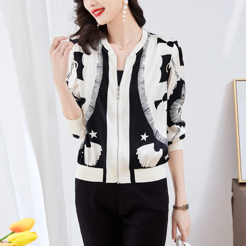 Women Elegant Zipper Bomber Jacket Spring Autumn Floral Printed Jackets Office Wear Slim Office Coat Retro Outwear
Women Elegant Zipper Bomber Jacket Spring Autumn Floral Printed Jackets Office Wear Slim Office Coat Retro Outwear