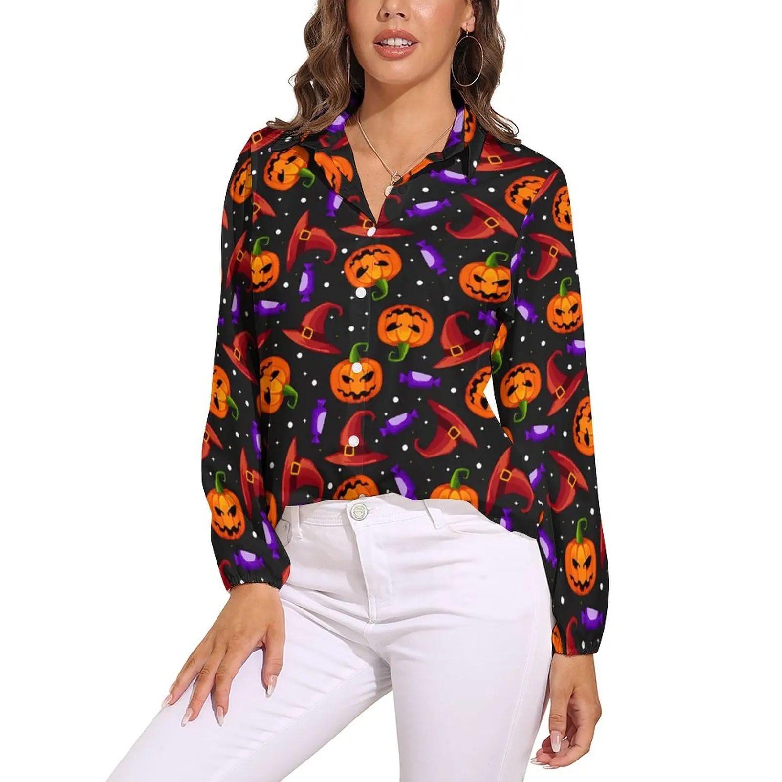 Modern Pumpkin Blouse Halloween Print Kawaii Design Blouses Women Casual Shirts Spring Long-Sleeve Oversized Top
Modern Pumpkin Blouse Halloween Print Kawaii Design Blouses Women Casual Shirts Spring Long-Sleeve Oversized Top