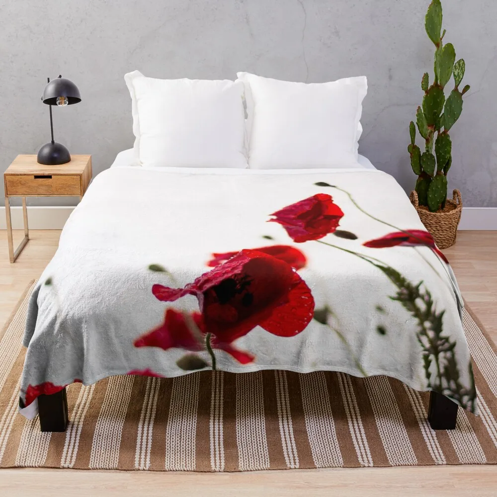 

Red Italian Poppies Throw Blanket Sofa Blanket With Tassels Hairy Blankets