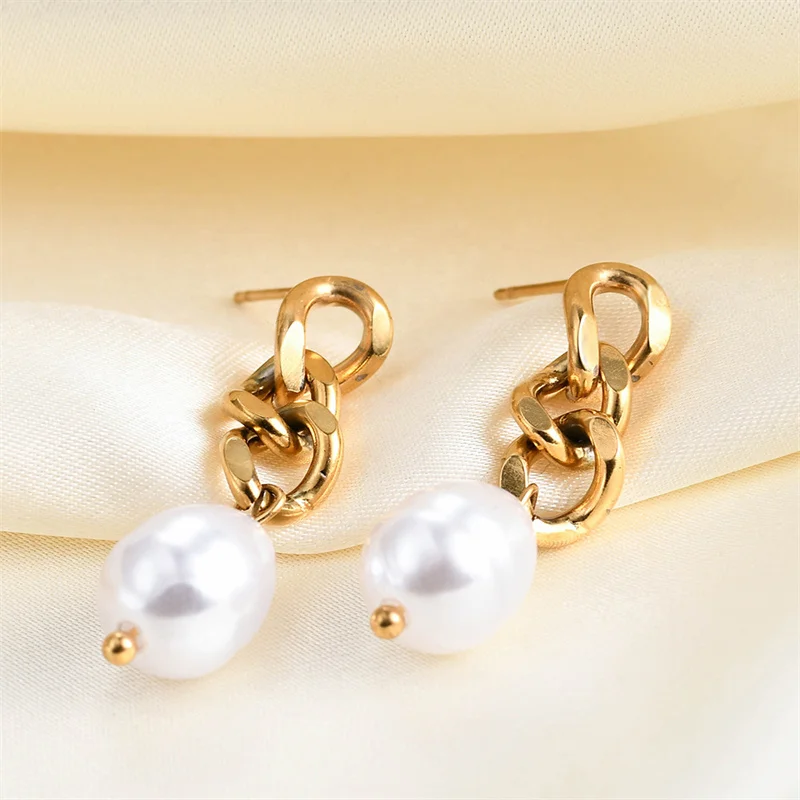 YW GAIRU Imitation Pearl Irregular 304 Stainless Steel Chain Stud Earrings Simple 18K Gold Titanium Ear Piercing Jewelry
YW GAIRU Imitation Pearl Irregular 304 Stainless Steel Chain Stud Earrings Simple 18K Gold Titanium Ear Piercing Jewelry