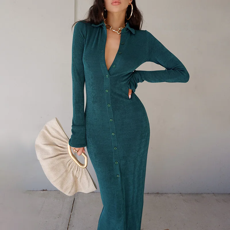 2021 Fashion Women's Autumn Texture High-waist Knitted Long-sleeved Split Lapel Dress Slim Temperament Female One-step Skirt
2021 Fashion Women's Autumn Texture High-waist Knitted Long-sleeved Split Lapel Dress Slim Temperament Female One-step Skirt
