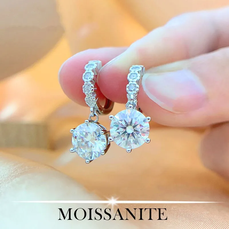 Женские классические серьги-подвески Lennik из серебра 925 пробы с муассанитом и шестью крапанами, ювелирные изделия из белого золота с бриллиантами, 2 карата