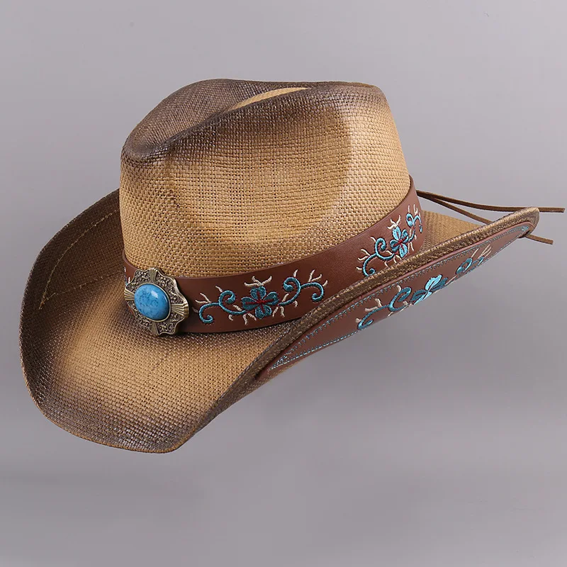 

New Vintage Straw Hat Western Cowboy Hat Spring Summer Panama Sun Hats Retro Elegant Cowgirl Jazz Cap Sombrero Hombre