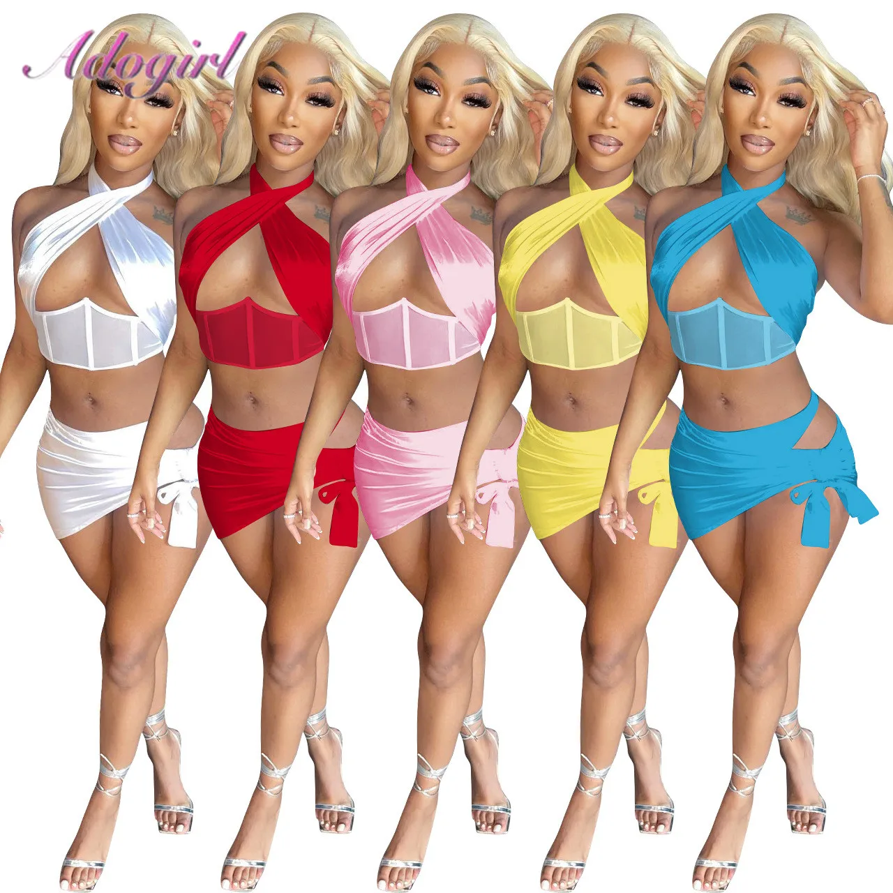 Sexy Summer Skirt Suit Beach Bikini Two Piece Set Solid Halter Cut Out Corset Crop Tops Mini Skirts Women Outfit Party Club Sets
Sexy Summer Skirt Suit Beach Bikini Two Piece Set Solid Halter Cut Out Corset Crop Tops Mini Skirts Women Outfit Party Club Sets