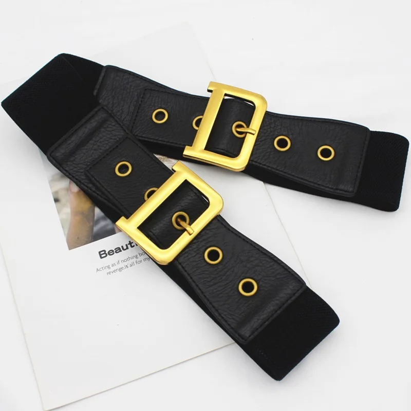 Elastic Women's Belt European and American Fashion Dress D Letter Buckle Wide Belt High Quality Designer Ladies Belts 
Elastic Women's Belt European and American Fashion Dress D Letter Buckle Wide Belt High Quality Designer Ladies Belts