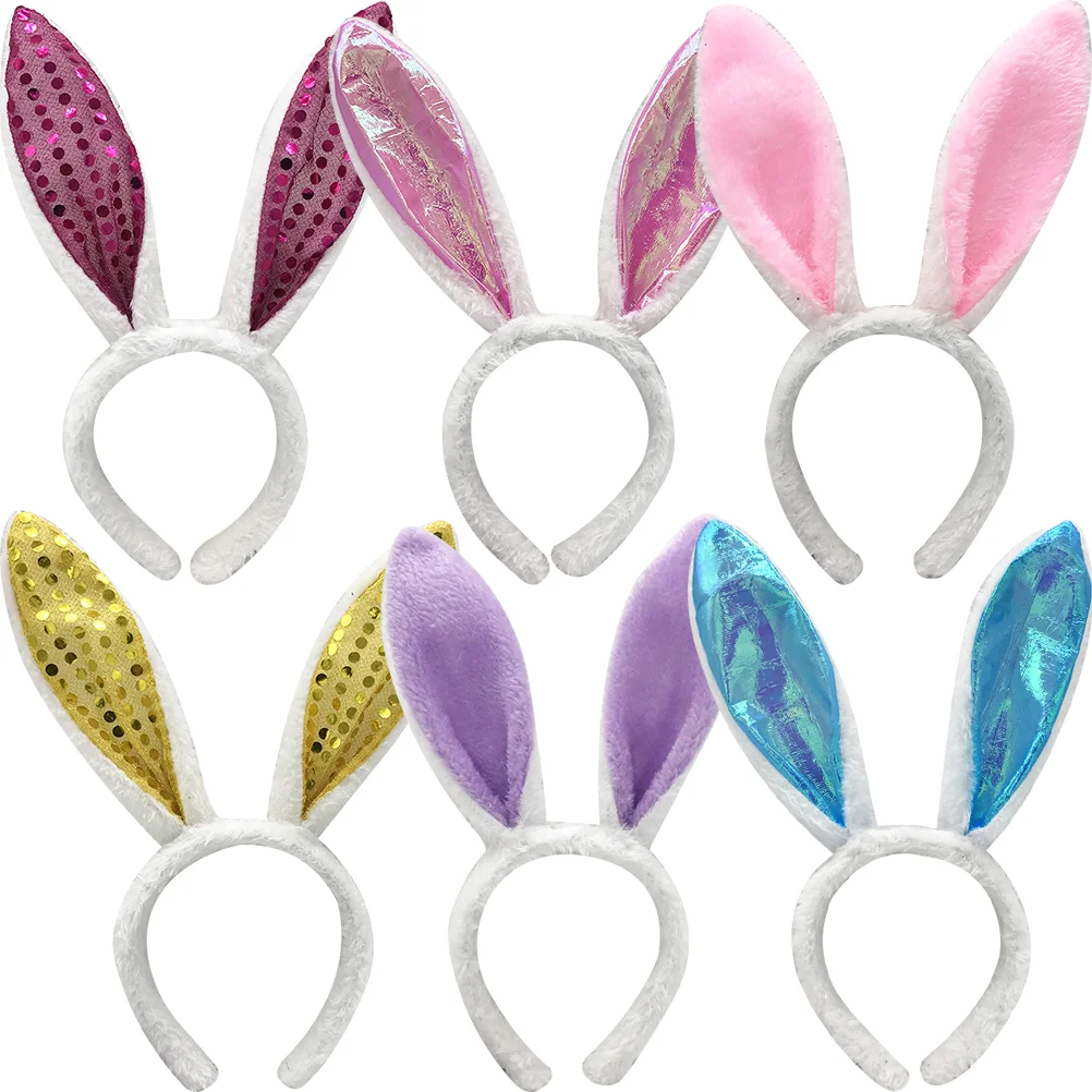 

6 Pcs Bunny Ear Headband Cosplay Costumes Plush Headbands Women Headgear Party Favors Rabbit Fabrics Ears Adult Miss Bulk