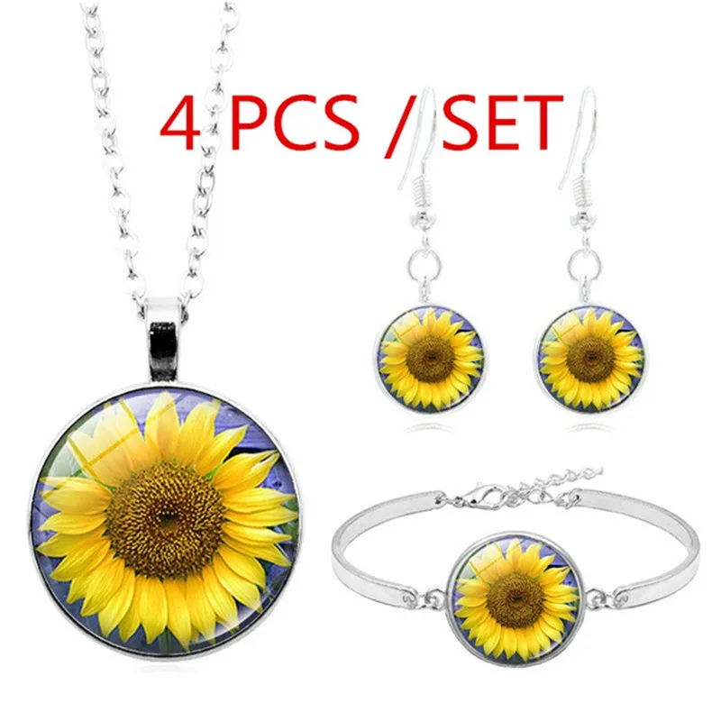 LE Sunflowers You Are My Sunshine Cabochon Glass Necklace Stud Earring Bracelet Bangle Set 4Pcs Women's Jewelry Set
LE Sunflowers You Are My Sunshine Cabochon Glass Necklace Stud Earring Bracelet Bangle Set 4Pcs Women's Jewelry Set
