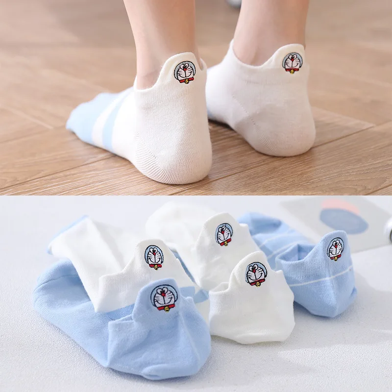 

5 пар, женские голубые носки до щиколотки в Корейском стиле