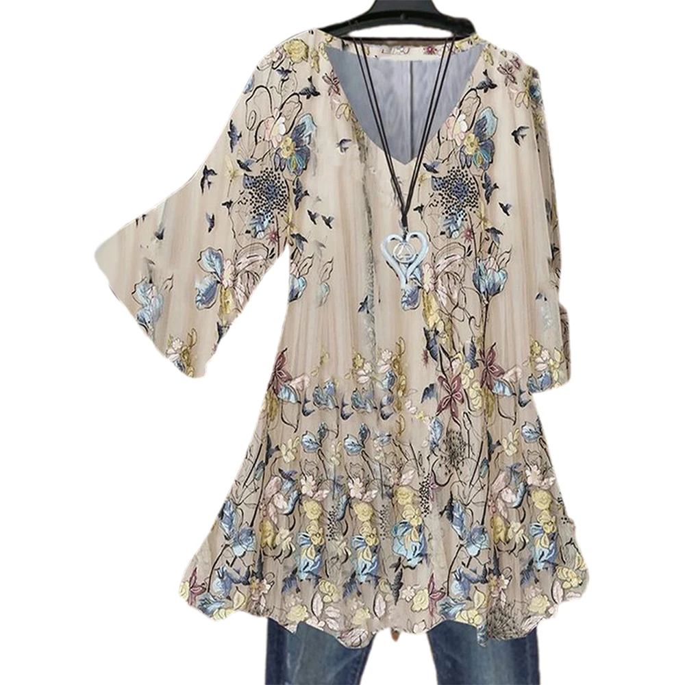 Retro T-shirt Women V-Neck Floral T-Shirt Half Sleeve Loose Tee Summer Elegants T-shirts Casual Long Tops Clothes Women
Retro T-shirt Women V-Neck Floral T-Shirt Half Sleeve Loose Tee Summer Elegants T-shirts Casual Long Tops Clothes Women