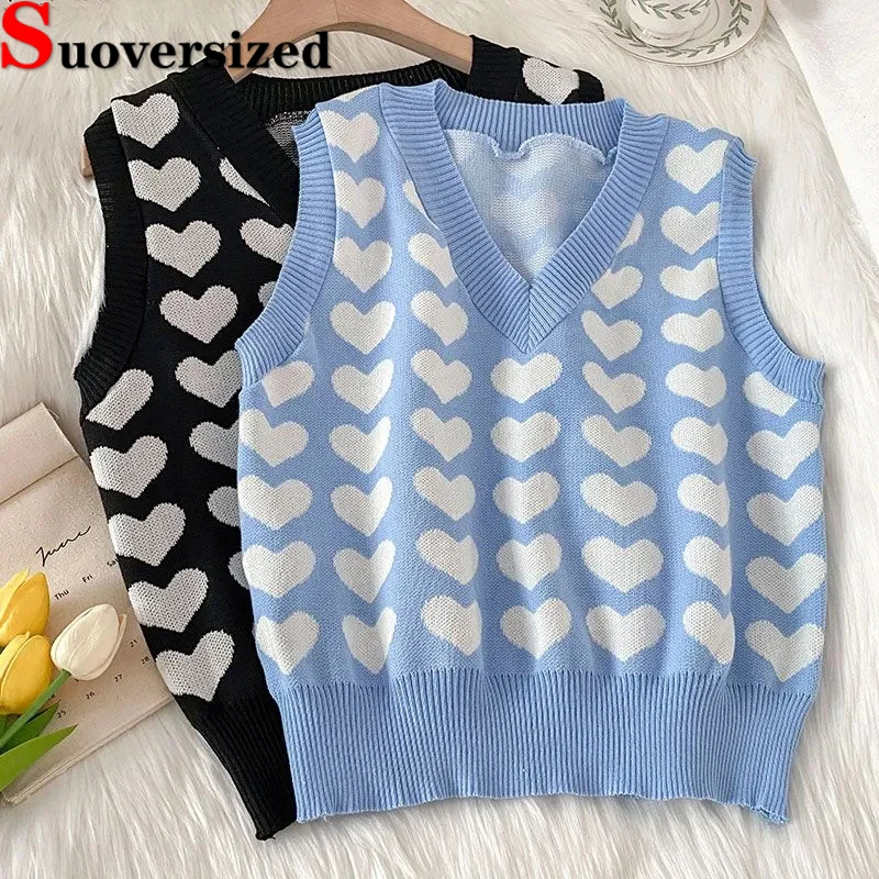 Love Jacquard Cropped Knitted Vest Fall Winter V Neck Pullovers Korean Loose Sweater Waistcoat Fashion Women's Sleeveless Tops
Love Jacquard Cropped Knitted Vest Fall Winter V Neck Pullovers Korean Loose Sweater Waistcoat Fashion Women's Sleeveless Tops