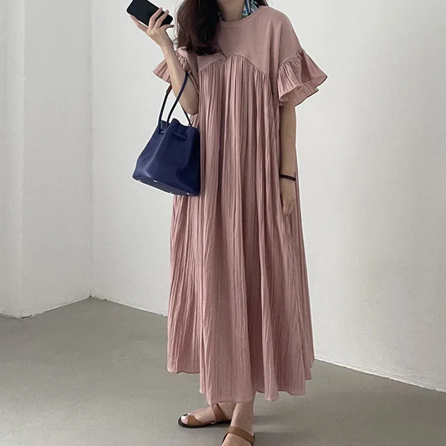 SuperAen 2022 Summer Solid Pleated Butterfly Sleeve O-Neck A-LINE Casual Flounced Edge Dress Women
SuperAen 2022 Summer Solid Pleated Butterfly Sleeve O-Neck A-LINE Casual Flounced Edge Dress Women