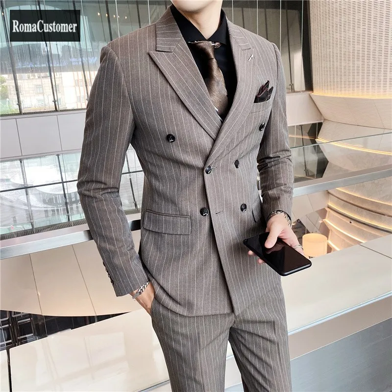 British Style Double Breasted Suits Sets Mens New Korean Version Trend Slim Pants Business Stripe Blazer Three-Piece Set
British Style Double Breasted Suits Sets Mens New Korean Version Trend Slim Pants Business Stripe Blazer Three-Piece Set