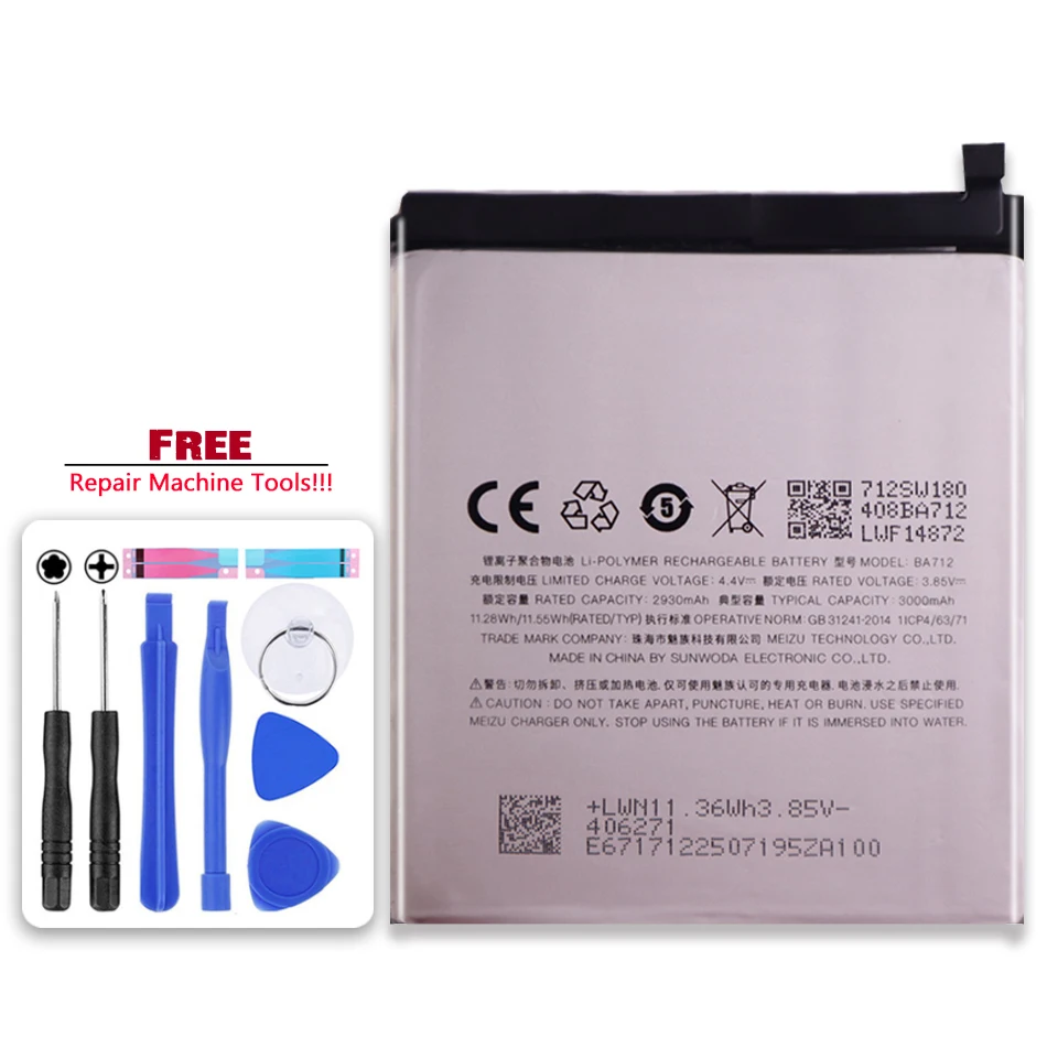 

BA712 BA 712 2930mAh Replacement Battery For MEIZU M6s For Meilan S6 Mblu S6 M712Q/M/C M712H Batteria + free tools