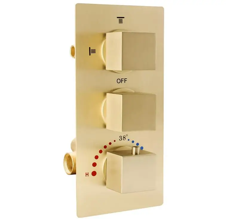 

Bathroom brass concealed thermostatic 3 handles shower valve brushed gold thermostatic mixing valve