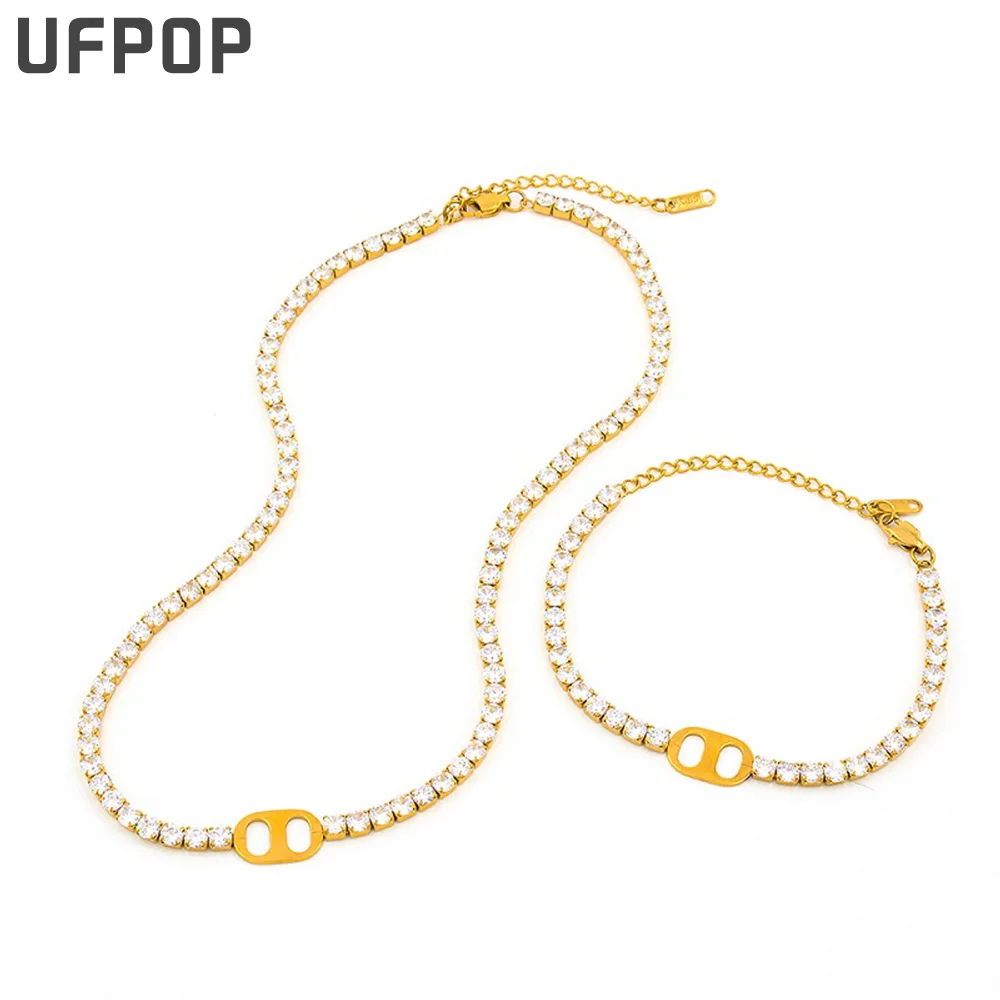 Waterproof New Stainless Steel Pig Nose BlingBling Cubic Zirconia Tennis Chain Necklace Bracelet Set 2022 Chunky Jewelry
Waterproof New Stainless Steel Pig Nose BlingBling Cubic Zirconia Tennis Chain Necklace Bracelet Set 2022 Chunky Jewelry