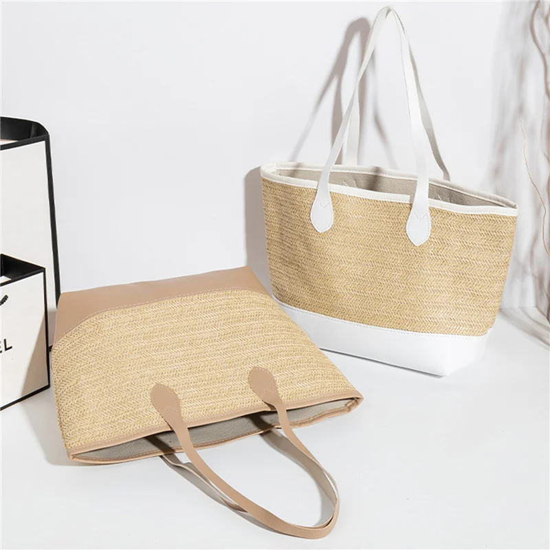 Women Fashion Simple Woven Bag Shopper Bag PU Leather Patchwork Beach Handbags Tote Bag Large Capacity Shoulder Bags, 4 Colors
Women Fashion Simple Woven Bag Shopper Bag PU Leather Patchwork Beach Handbags Tote Bag Large Capacity Shoulder Bags, 4 Colors