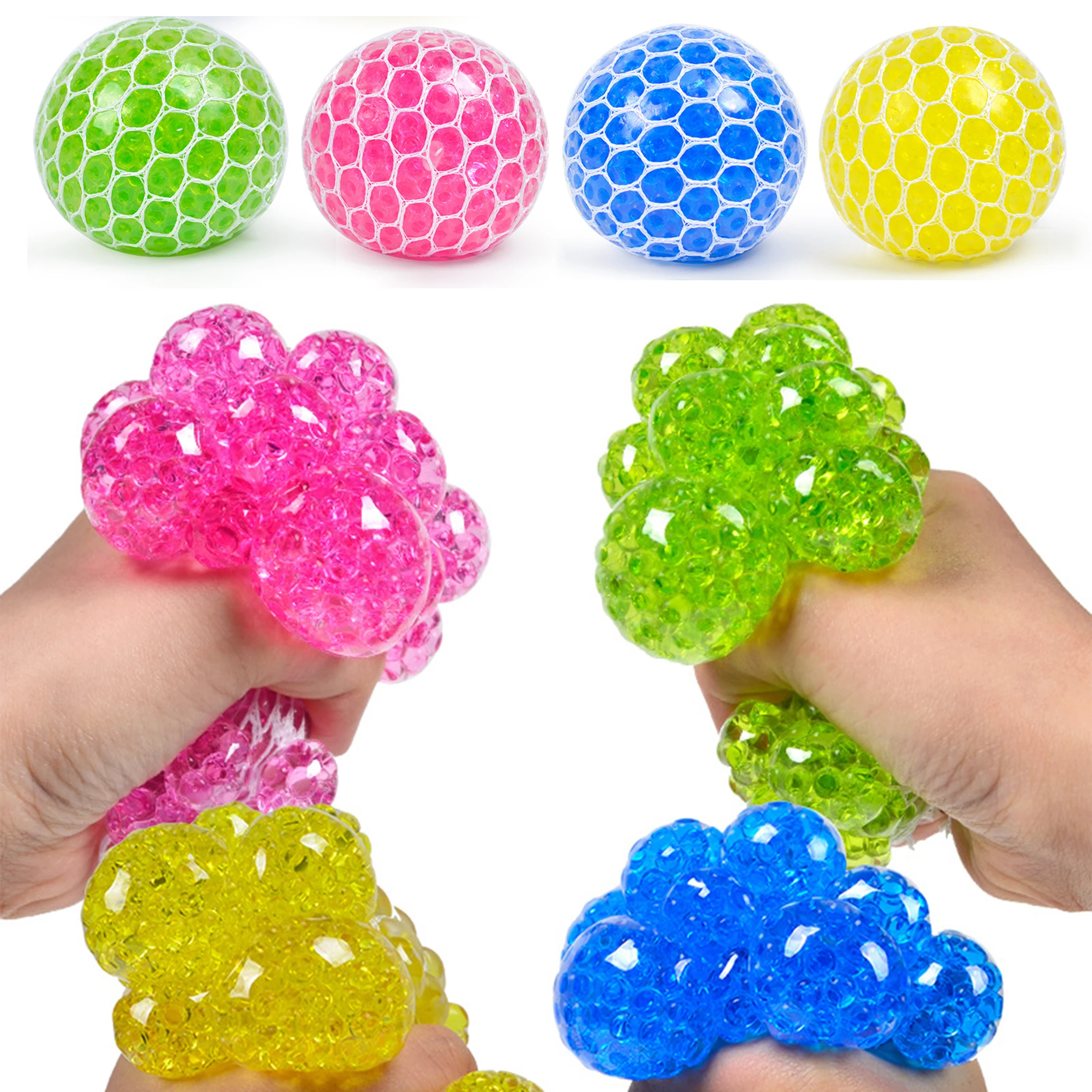 

7cm Soft Squishy Mesh Grape Ball Stop Stress Antistress Reliever Autism Mood Squeeze Relief Fidgets Geek Gadget Beads Vent Toy