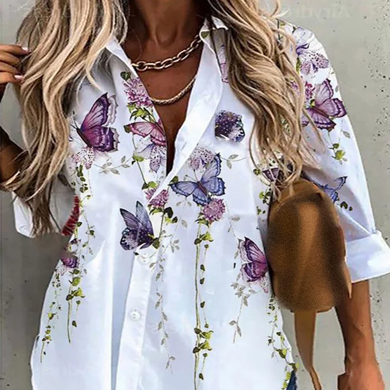Новая женская рубашка с V-образным вырезом, цветочным принтом бабочки, женская рубашка с длинным рукавом, Повседневная однобортная модная п... 
Новая женская рубашка с V-образным вырезом, цветочным принтом бабочки, женская рубашка с длинным рукавом, Повседневная однобортная модная п...