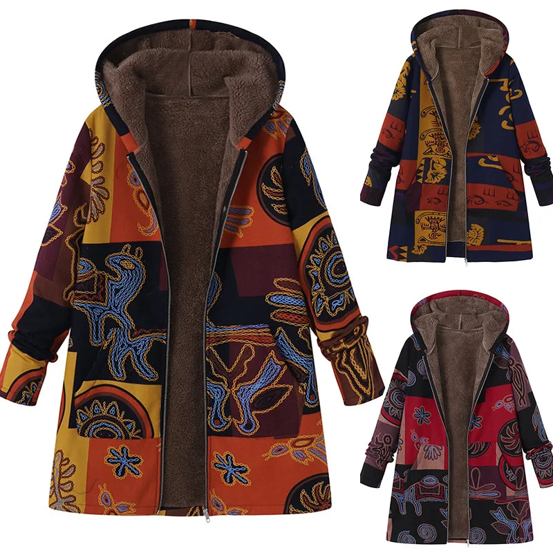 Winter Women's Plush Fluffy Casual Hooded Long Sleeve Warm Coat Plus Size Retro Printed Coat
Winter Women's Plush Fluffy Casual Hooded Long Sleeve Warm Coat Plus Size Retro Printed Coat