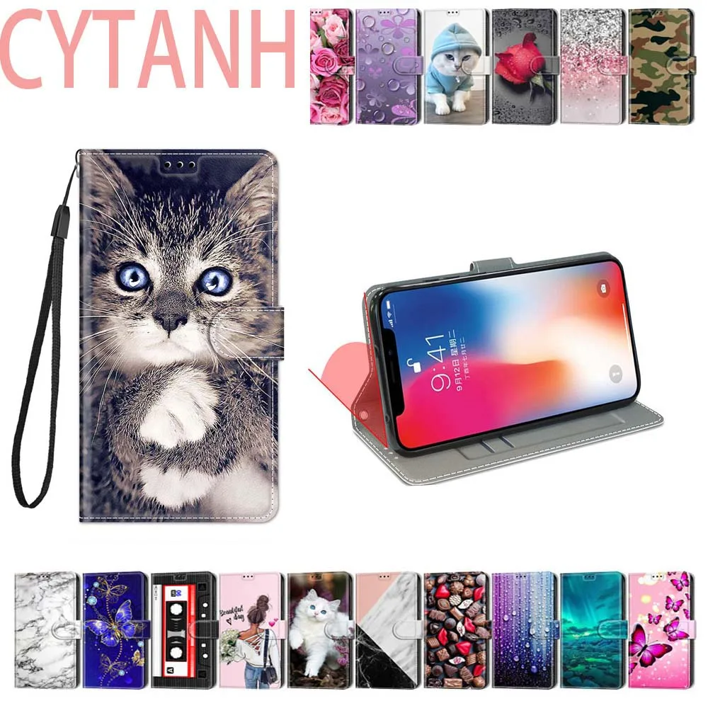 

Flip Case For Huawei Honor Mate Y6 9 9i 10 8A 8X Lite Play Painted Wallet Smart Phone Holder Cover Card Pocket Magnetic