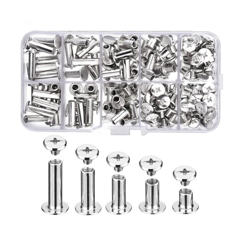 80 Sets Chicago Screws 5 Sizes 6 10 12 15 18Mm Binding Screws Studs Rivets,For Leather, Bookbinding, Album, DIY Crafts
80 Sets Chicago Screws 5 Sizes 6 10 12 15 18Mm Binding Screws Studs Rivets,For Leather, Bookbinding, Album, DIY Crafts