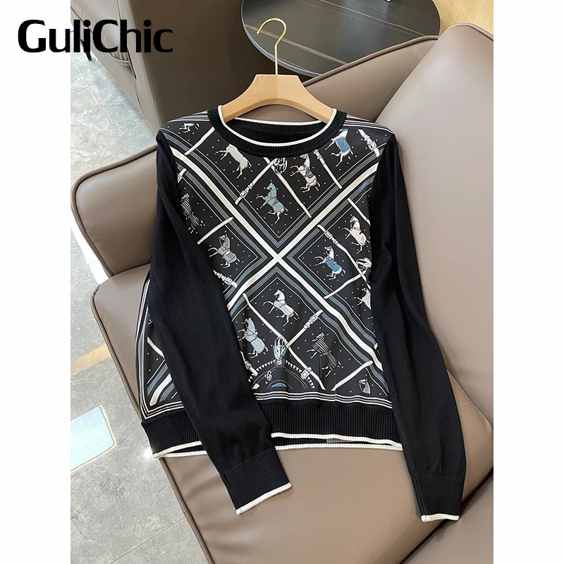 3.14 GuliChic Round Neck Long Sleeve Horse Print Contrast Color Knitwear Women Soft Comfortable Silk Wool Knitted Pullover
3.14 GuliChic Round Neck Long Sleeve Horse Print Contrast Color Knitwear Women Soft Comfortable Silk Wool Knitted Pullover