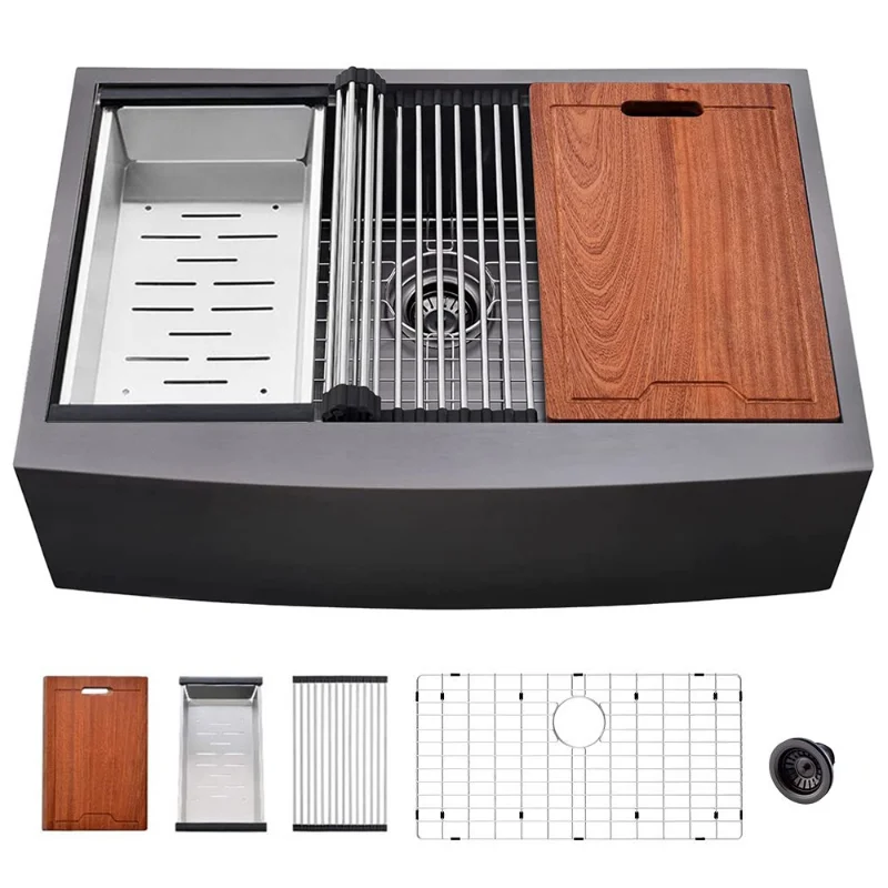 33" L X 22" W Farmhouse Kitchen Sink Matte Black Stainless Steel 33 In.Single Bowl Farmhouse Apron Workstation
33" L X 22" W Farmhouse Kitchen Sink Matte Black Stainless Steel 33 In.Single Bowl Farmhouse Apron Workstation