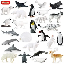 Oenux New 26PCS Miniature Polar Ocean Animal Action Figures Sealife Penguin Bear Arctic Fox Whale Model Early Education Kid Toy