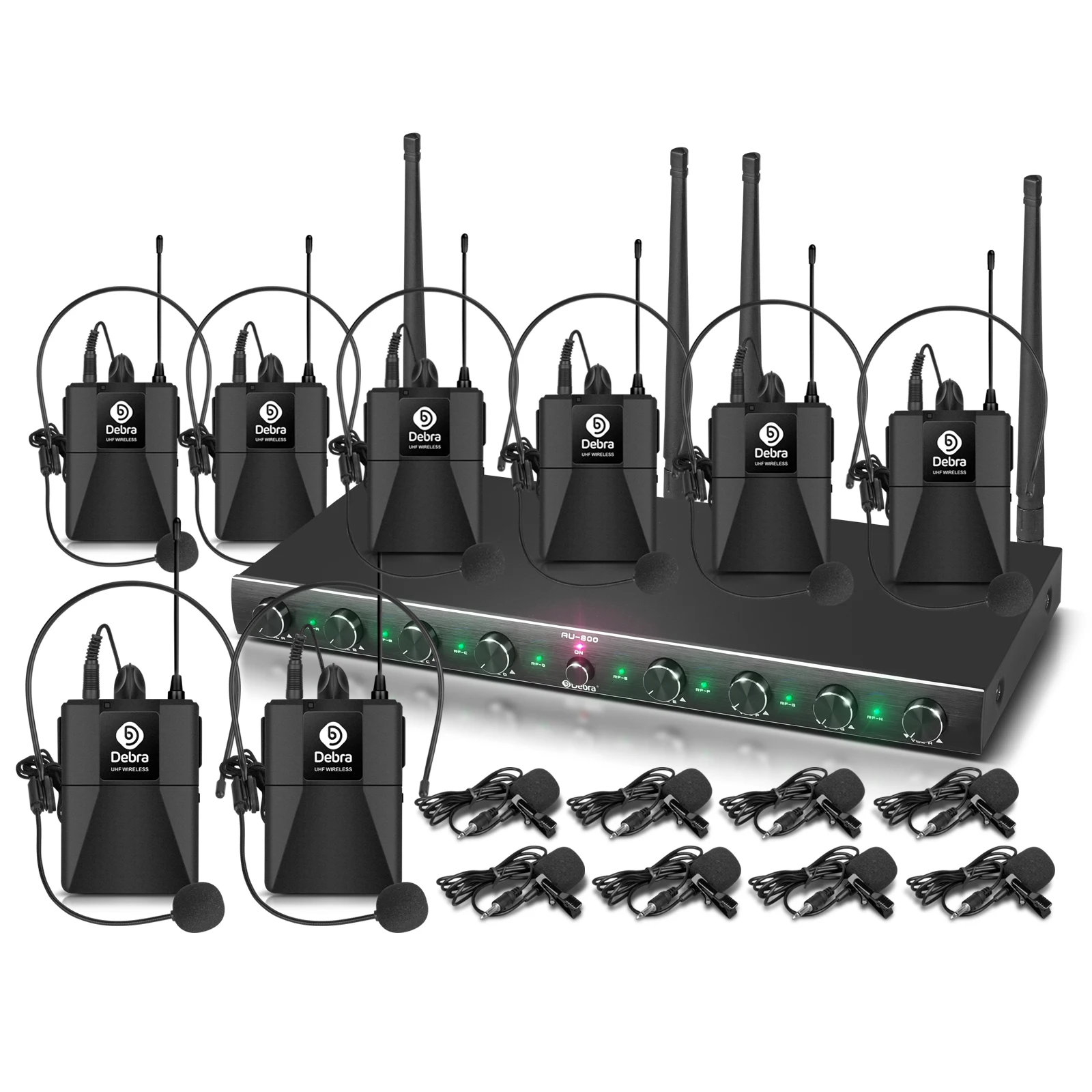 8 Channel UHF Wireless Microphone System Handheld/Lavalier/Headset mic for Karaoke Conference Presentation
8 Channel UHF Wireless Microphone System Handheld/Lavalier/Headset mic for Karaoke Conference Presentation
