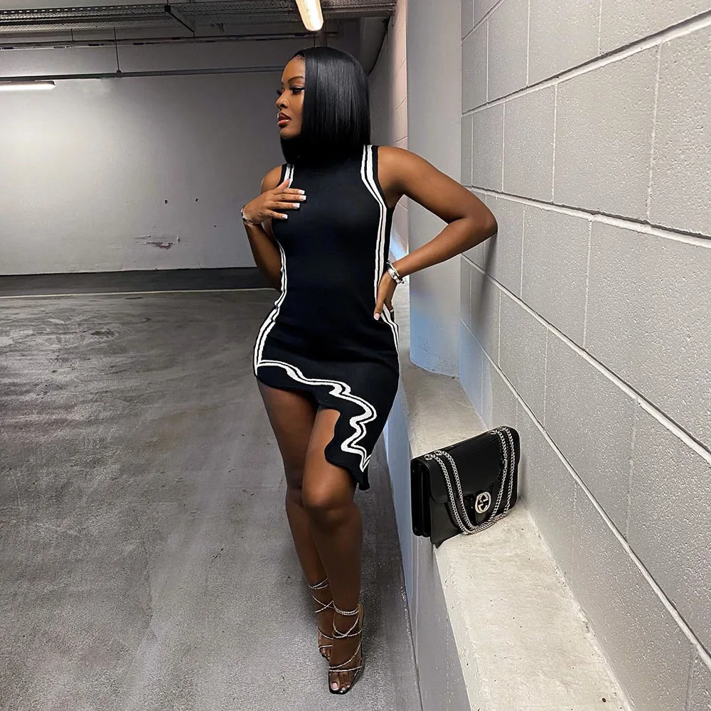 Women Sleeveless Irregular Mini Dress 2022 Summer Stylish Sexy Kniteed Striped print Turtleneck Skinny Bodycon Street Y2K Dress
Women Sleeveless Irregular Mini Dress 2022 Summer Stylish Sexy Kniteed Striped print Turtleneck Skinny Bodycon Street Y2K Dress