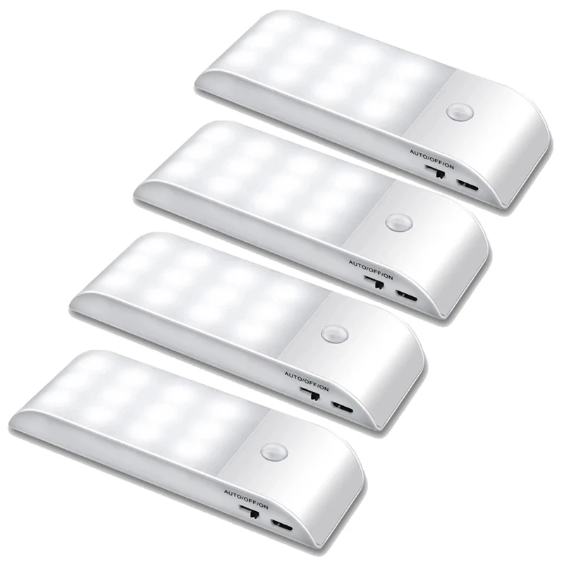 4Pcs Under Cabinet Lights Kitchen Lighting IR Motion Sensor 12LEDS Night Lights USB Rechargeable Stair Light Closet Lamp
4Pcs Under Cabinet Lights Kitchen Lighting IR Motion Sensor 12LEDS Night Lights USB Rechargeable Stair Light Closet Lamp