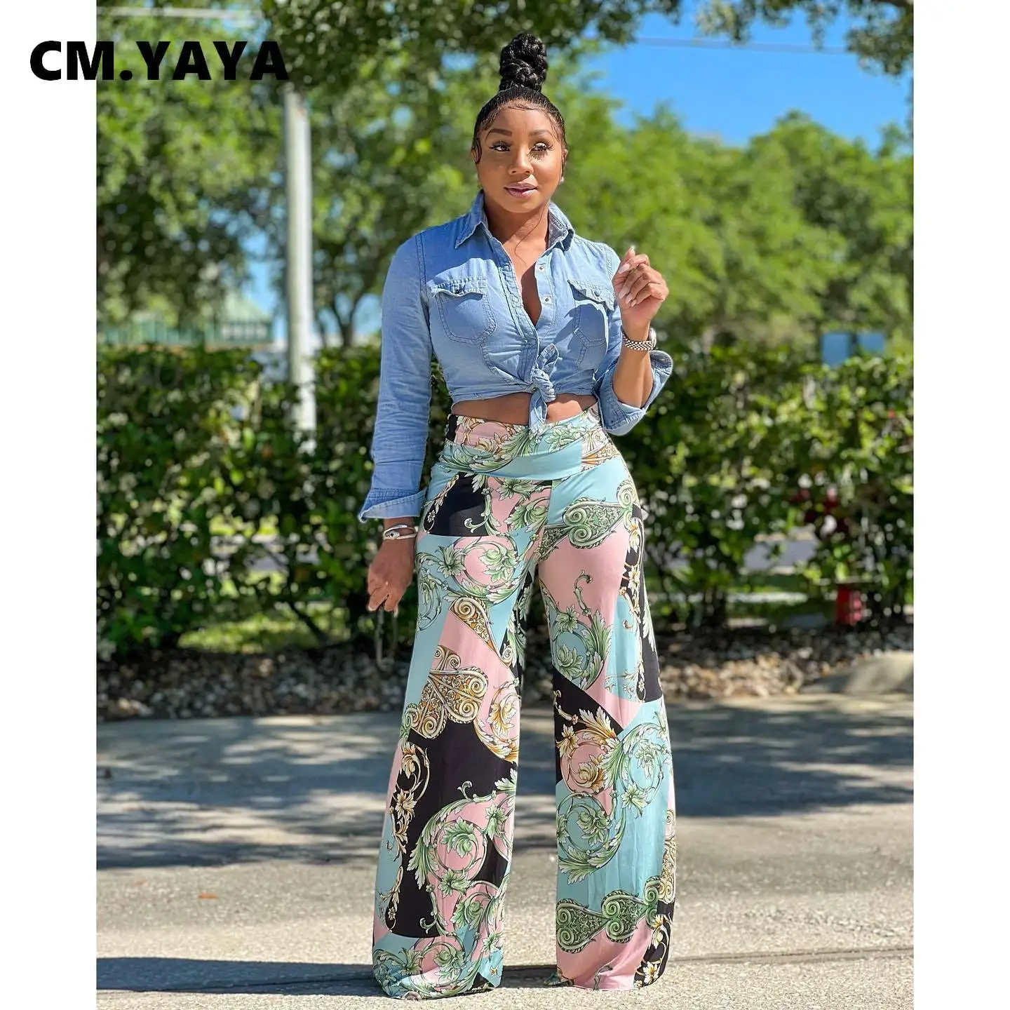 CM.YAYA Elegant Women Paisley Boho Printed High Waist Wide Leg Pants for 2022 Summer Beach Holiday Streetwear Straight Trousers
CM.YAYA Elegant Women Paisley Boho Printed High Waist Wide Leg Pants for 2022 Summer Beach Holiday Streetwear Straight Trousers