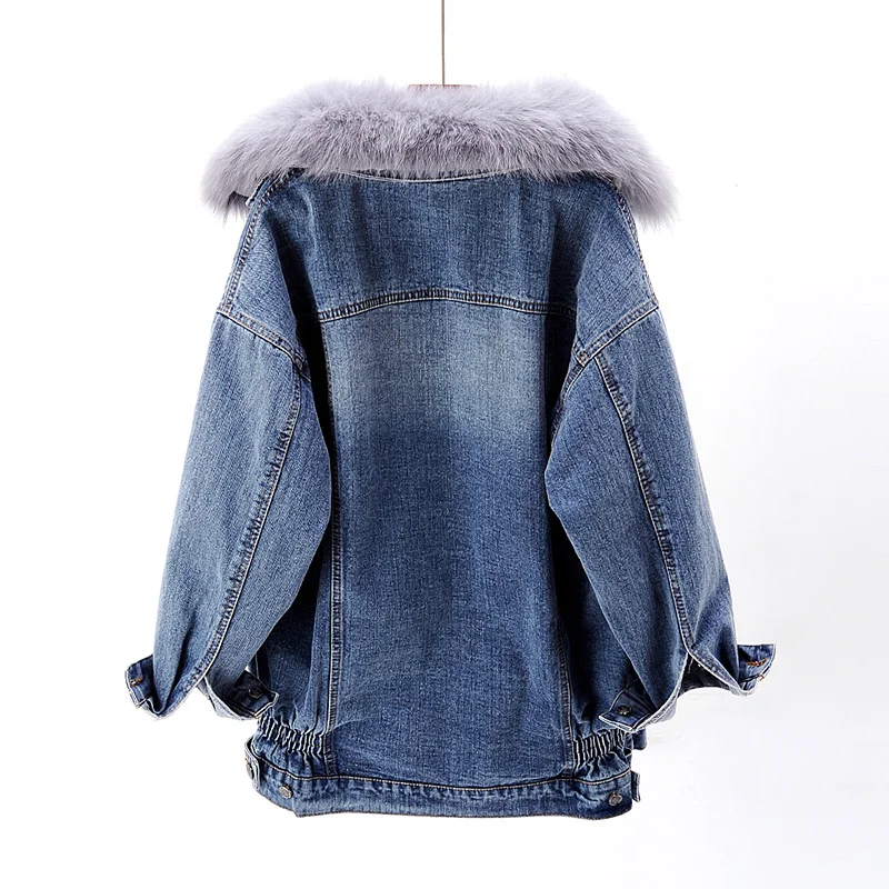 Winter Vintage Thick Warm Denim Coat Women Removable Rabbit Lined Fox Fur Collar Jeans Jacket Loose Outerwear Female 
Winter Vintage Thick Warm Denim Coat Women Removable Rabbit Lined Fox Fur Collar Jeans Jacket Loose Outerwear Female