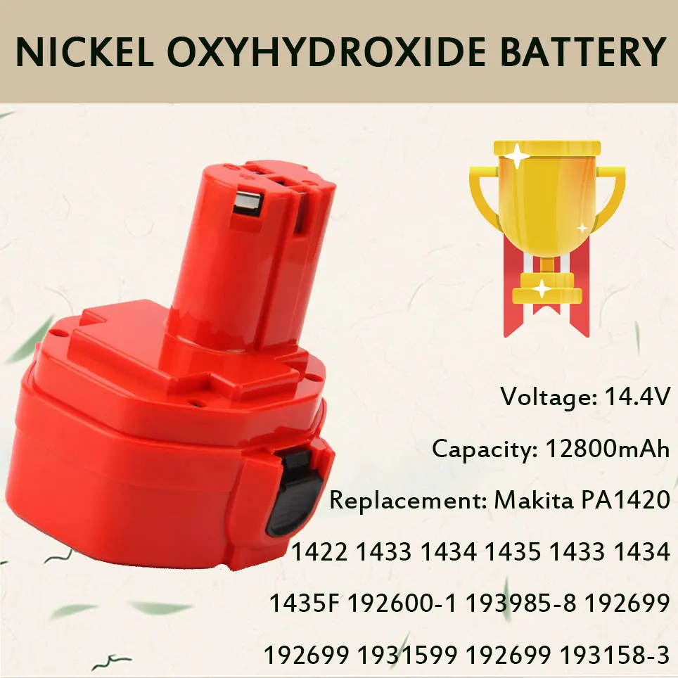 12800mAh Ni-MH Replacement Battery Compatible with Makita 14.4V Batteries PA14 1422 1434 192699-A 193158-3 Cordless Power Tools
12800mAh Ni-MH Replacement Battery Compatible with Makita 14.4V Batteries PA14 1422 1434 192699-A 193158-3 Cordless Power Tools