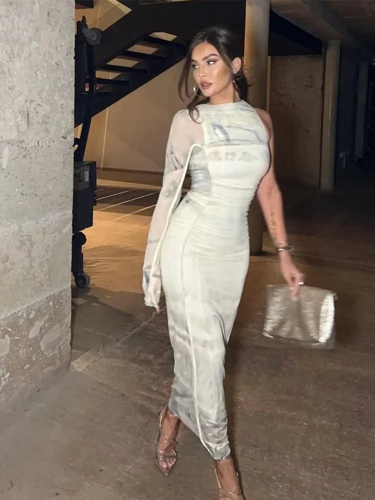Summer Asymmetrical Long Sleeve Dress Women's Elegant Sexy Slim Long Dress Printed Tulle Celebrity Evening Party Maxi Dresses
Summer Asymmetrical Long Sleeve Dress Women's Elegant Sexy Slim Long Dress Printed Tulle Celebrity Evening Party Maxi Dresses