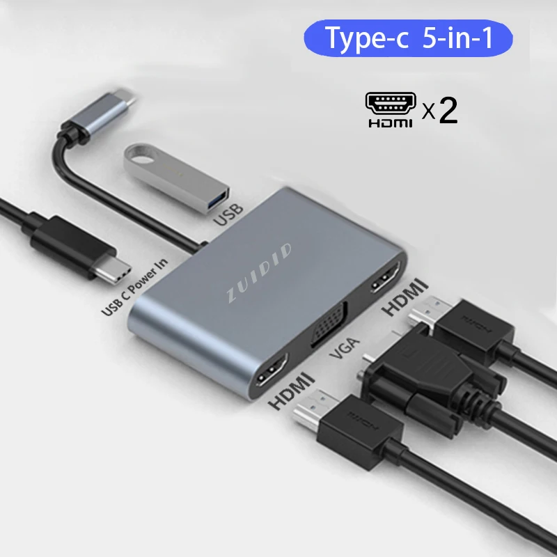 Док-станция совместимая с двумя портами USB C и HDMI док-станция мониторами для Dell XPS HP