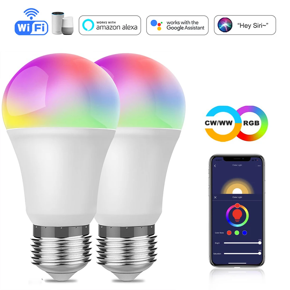 WiFi Smart Light Bulb E27 LED RGB Lamp Work with Alexa/Google Home RGB White Dimmable Timer Color Bulb Smart Home Yandex Alice
WiFi Smart Light Bulb E27 LED RGB Lamp Work with Alexa/Google Home RGB White Dimmable Timer Color Bulb Smart Home Yandex Alice