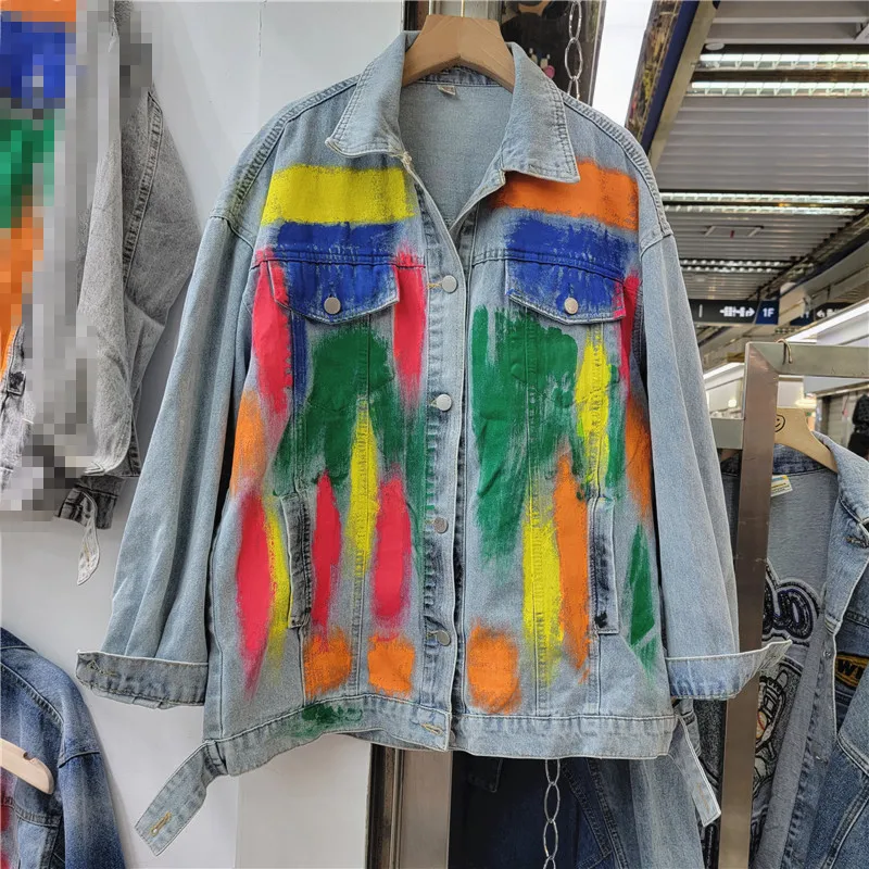 Streetwear Vintage Blue Graffiti Denim Jacket Women Loose Casual MId Length Cowboy Outerwear Big Pocket Jeans Jacket Coat Female
Streetwear Vintage Blue Graffiti Denim Jacket Women Loose Casual MId Length Cowboy Outerwear Big Pocket Jeans Jacket Coat Female