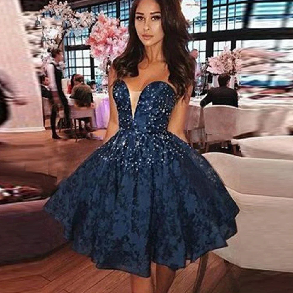 Navy-Blue Sexy V-neck Strapless Crystal Lace Short Homecoming Dresses Graduation Formal Prom Party Gowns HOT
Navy-Blue Sexy V-neck Strapless Crystal Lace Short Homecoming Dresses Graduation Formal Prom Party Gowns HOT