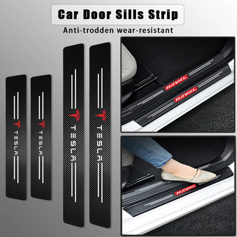

4pcs Car Sticker Door Carbon Leather Fiber Sill Plate for Tesla Model 3 X S Y Cybertruck 2021 Style Roadster Bonina Car Stickers