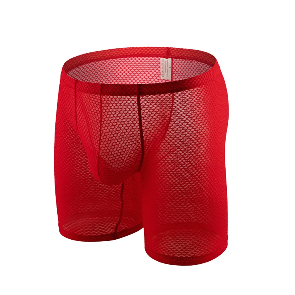 

Mens Sexy Mesh Underwear See Through Shorts Trunks Male Underpants Boxer Breathable Panties Undies U Convex Long Leg Boxers