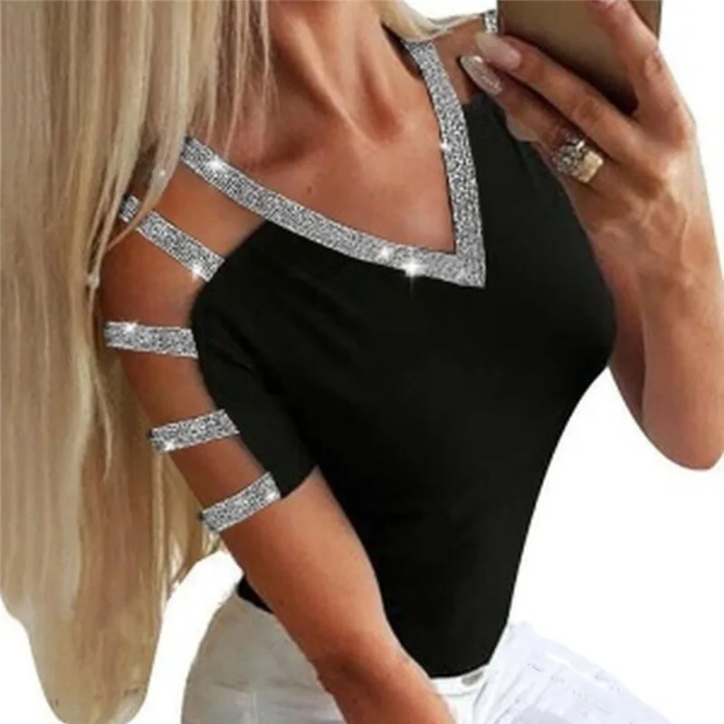 Harajuku Solid Color Dreep v-neck Women T-shirt Sequined Patchwork Hollow Out Sexy Ladies Tops Sexy Autumn Minimalist Tops
Harajuku Solid Color Dreep v-neck Women T-shirt Sequined Patchwork Hollow Out Sexy Ladies Tops Sexy Autumn Minimalist Tops