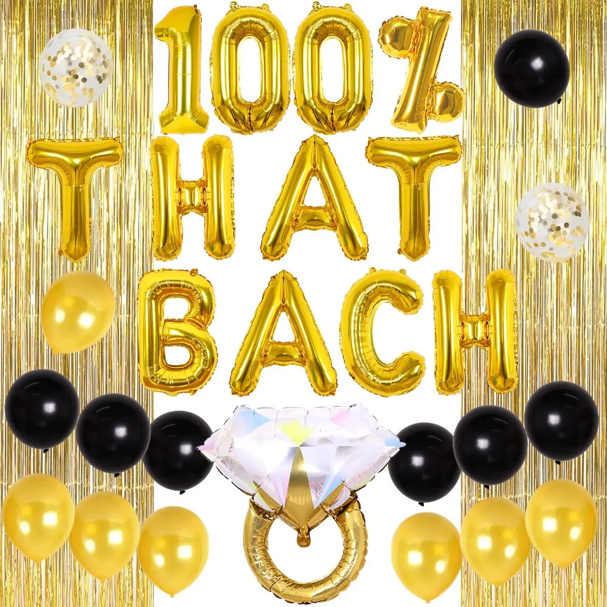 JOYMEMO Bacherlorette Party Decorations Black Gold 100% That Bach Diamond Ring Foil Balloon Bridal Shower Party Decor Supplies
JOYMEMO Bacherlorette Party Decorations Black Gold 100% That Bach Diamond Ring Foil Balloon Bridal Shower Party Decor Supplies