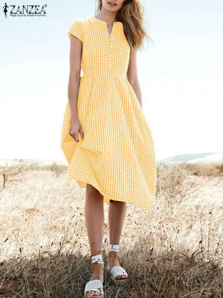 ZANZEA Women Stand Collar Shirt Dress Fashion Plaid Checked 2023 Summer Waisted Midi Sundress Short Sleeve A-line Buttons Robes
ZANZEA Women Stand Collar Shirt Dress Fashion Plaid Checked 2023 Summer Waisted Midi Sundress Short Sleeve A-line Buttons Robes