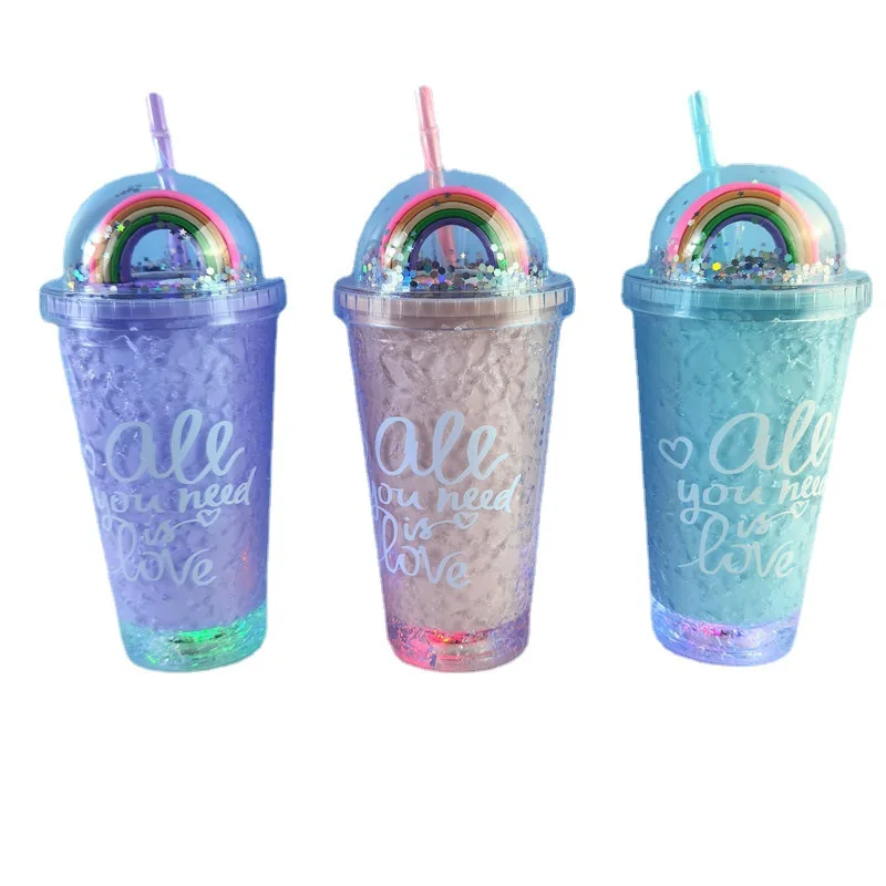 450ml Coffee Cup with Light Rainbow Letters Sippy Large Capacity Customizable Water Cup Double Layer Plastic Cup Creative Design
450ml Coffee Cup with Light Rainbow Letters Sippy Large Capacity Customizable Water Cup Double Layer Plastic Cup Creative Design