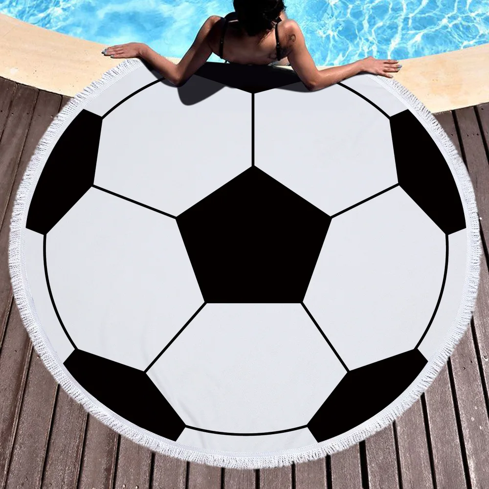 

Football Beach Towel With Tasels For Adult Yoga Mat Tassels Blankets Large Round150cm Microfiber Towel Soccer Home Decor Ball