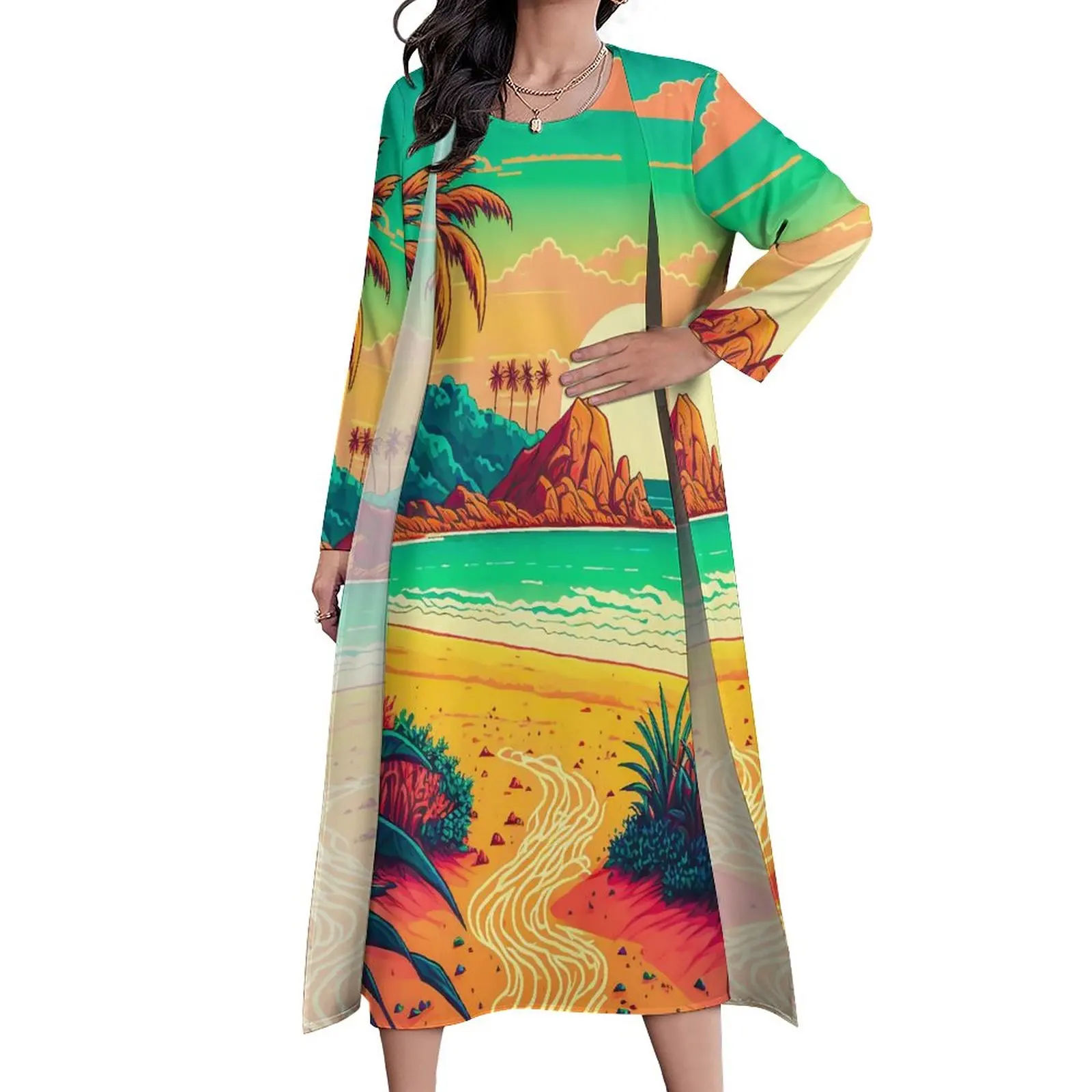 Colorful Tropical Dress Summer Beach Landscape Aesthetic Bohemia Long Dresses Women Design Kawaii Maxi Dress Big Size 4XL
Colorful Tropical Dress Summer Beach Landscape Aesthetic Bohemia Long Dresses Women Design Kawaii Maxi Dress Big Size 4XL